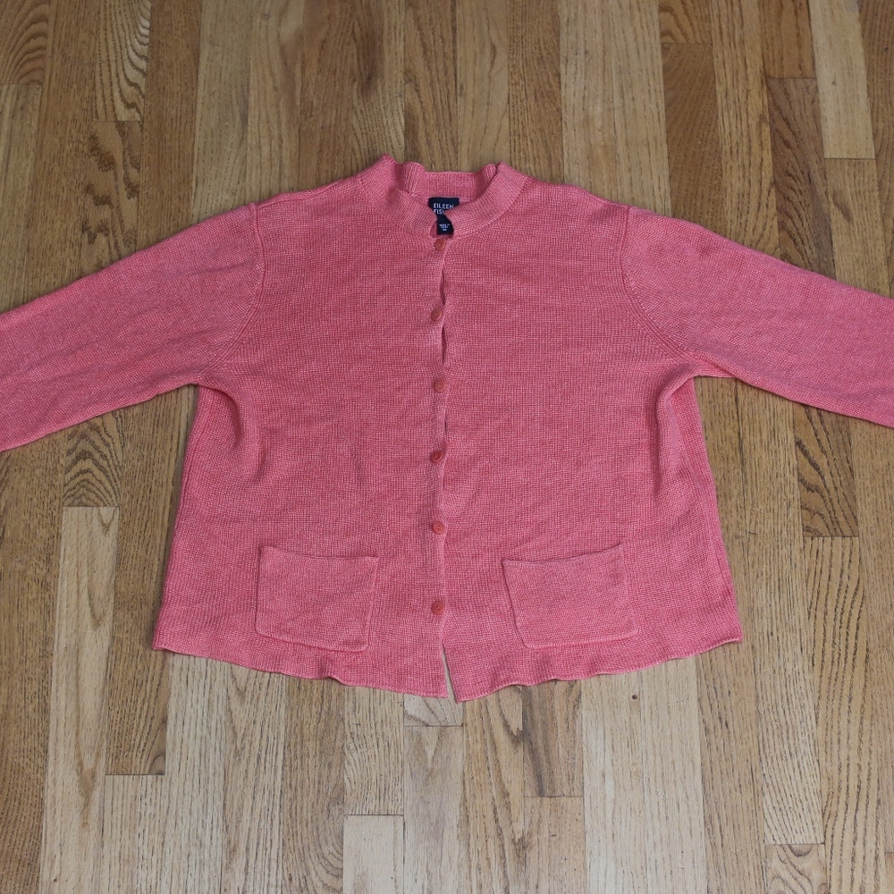 Pink Linen Eileen Fisher Cardigan/Sweater Sz M